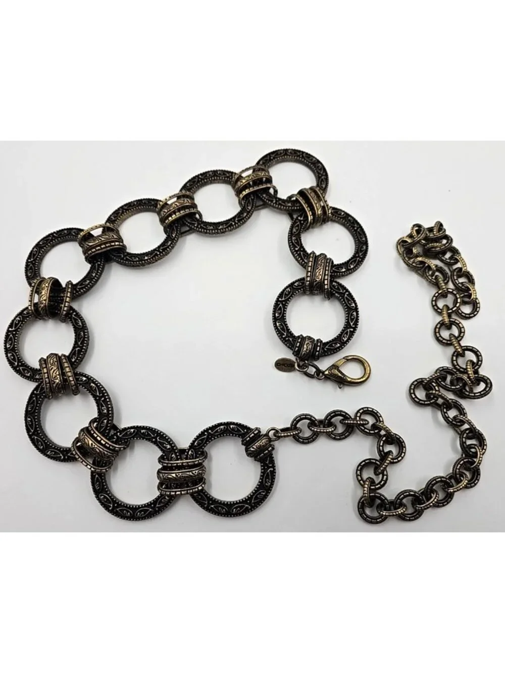 Chico's Heavy Chucky Metal Chain Belt Antique Brass Finish Adjustable up to 36